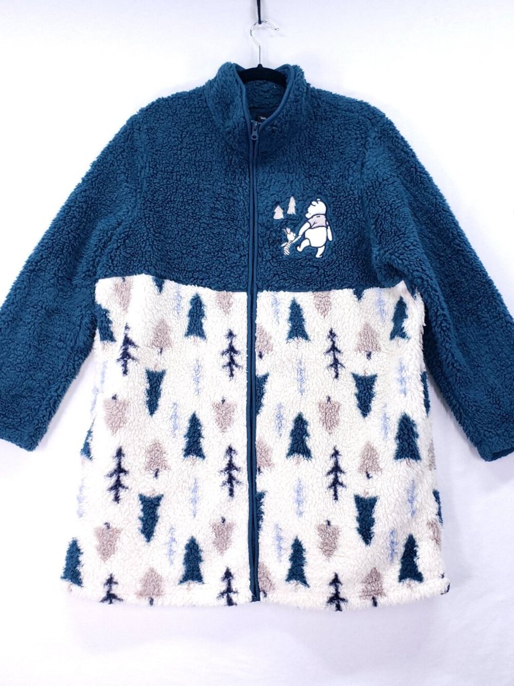Disney Classic Winnie the Pooh and Piglet Teddy Sherpa Fleece Sweater Teal Large